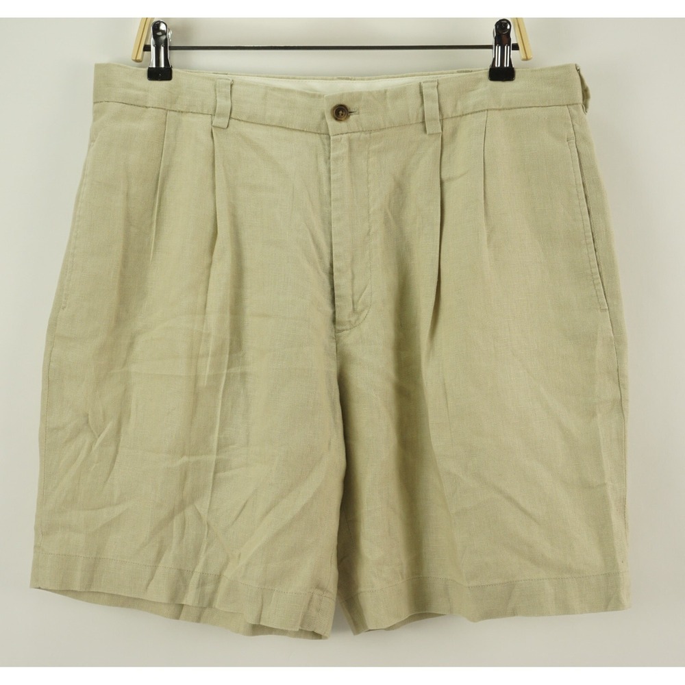 Brooks Brothers 100% Linen Men's 36 x 8" Beige Lightweight Pleated Chino Shorts